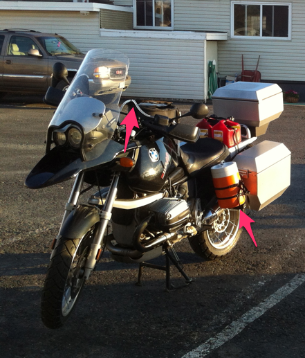 The motorcycle hydration setup.