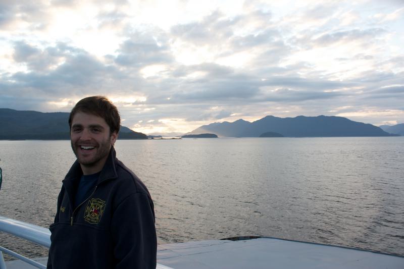 Jared and the sunset through the clouds -- M/V Columbia Alaska Marine Highway