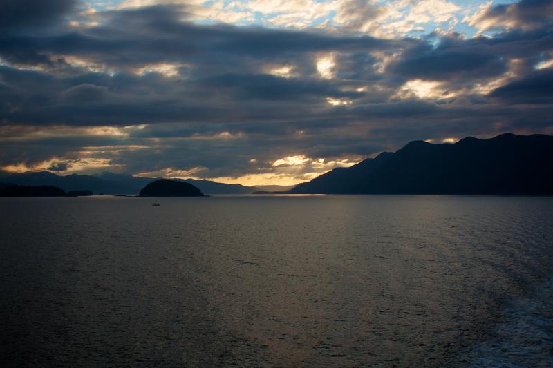 Sunset through the clouds -- M/V Columbia Alaska Marine Highway
