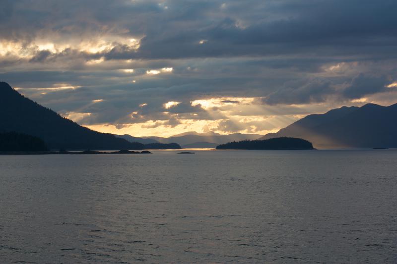 Sunset through the clouds -- M/V Columbia Alaska Marine Highway