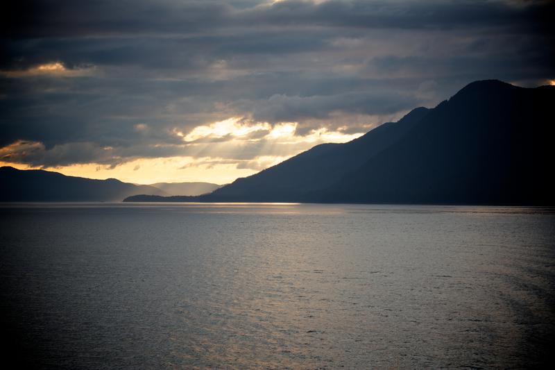 Sunset through the clouds -- M/V Columbia Alaska Marine Highway