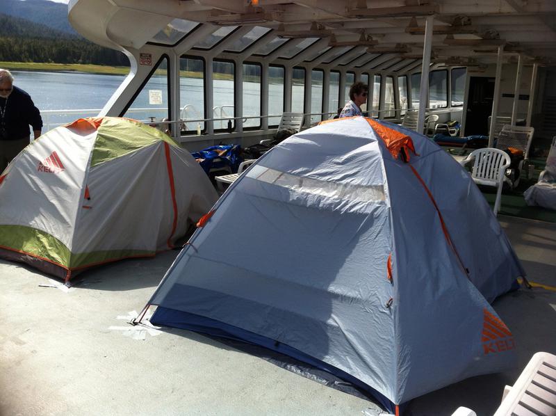Relocating our tents closer to the solarium -- M/V Columbia Alaska Marine Highway