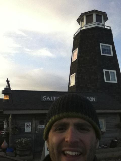 Ouside the Salty Dawg Saloon in Homer