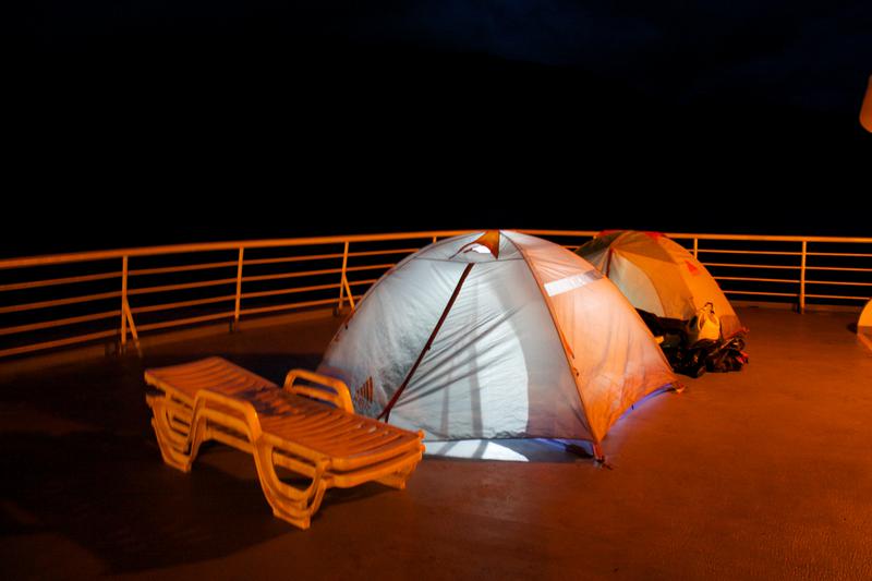 Tents Taped to the Deck of the M/V Columbia - Alaska Marine Highway