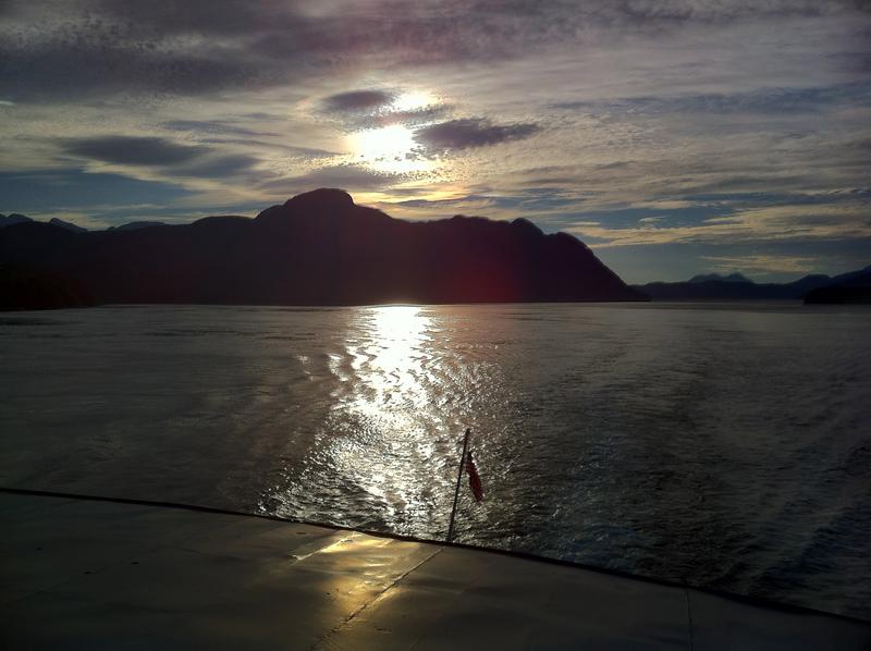 Sunset off the stern of the M/V Columbia -- Alaska Marine Highway