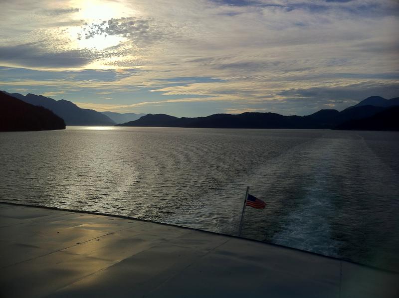 Sunset off the stern of the M/V Columbia -- Alaska Marine Highway