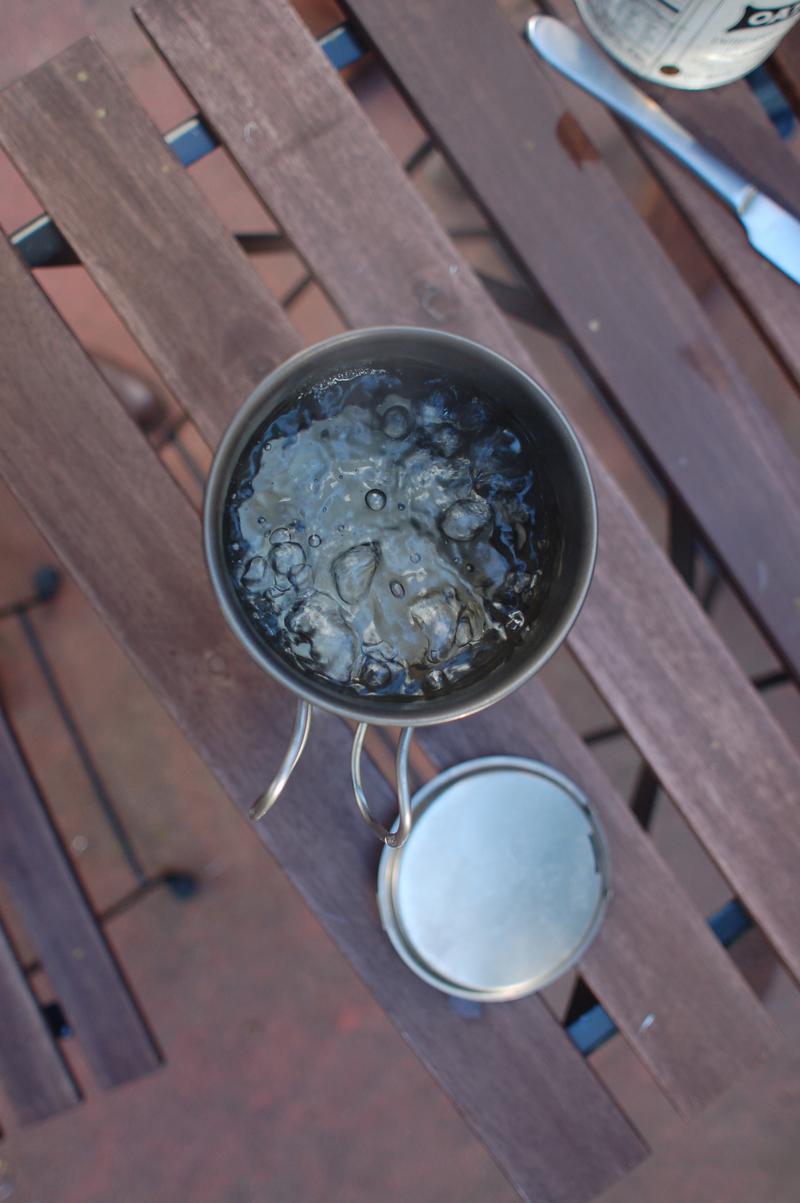 Boiling water in the cup.