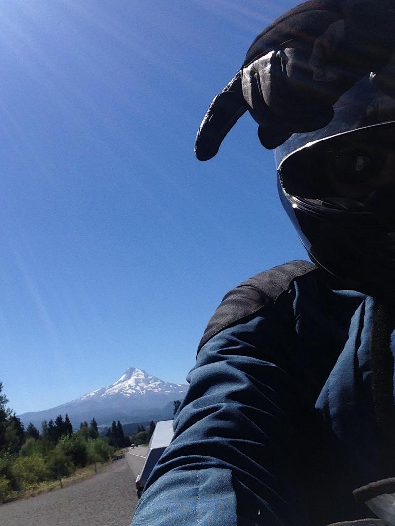 Pointing out Mt. Hood